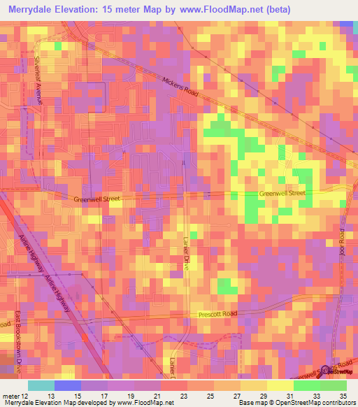 Merrydale,US Elevation Map