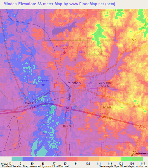 Minden,US Elevation Map