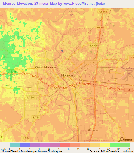 Monroe,US Elevation Map