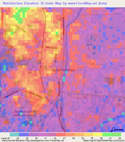 Natchitoches,US Elevation Map