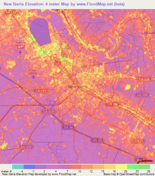 New Iberia,US Elevation Map