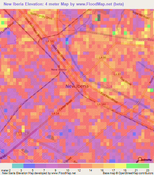 New Iberia,US Elevation Map