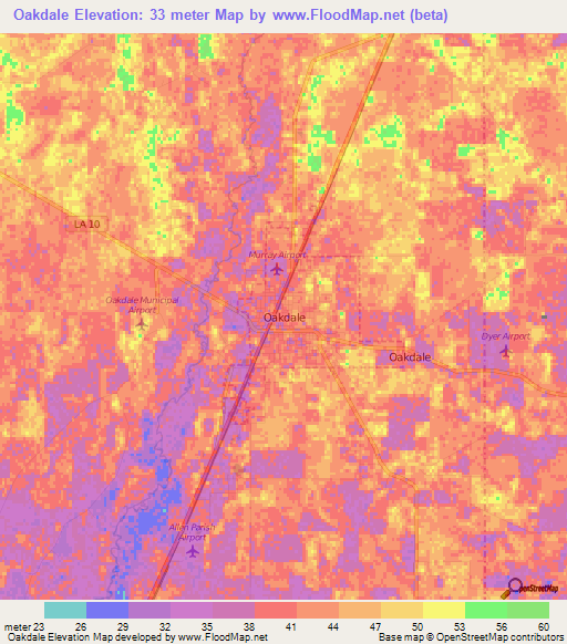 Oakdale,US Elevation Map