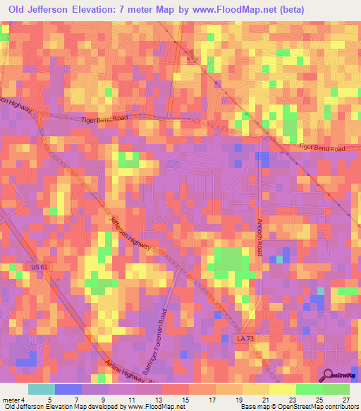 Old Jefferson,US Elevation Map