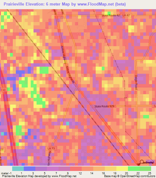 Prairieville,US Elevation Map