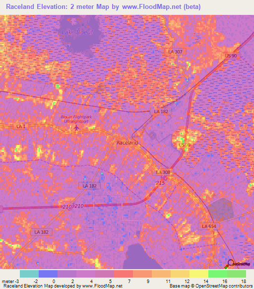 Raceland,US Elevation Map