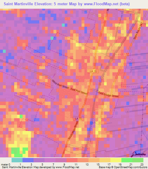 Saint Martinville,US Elevation Map