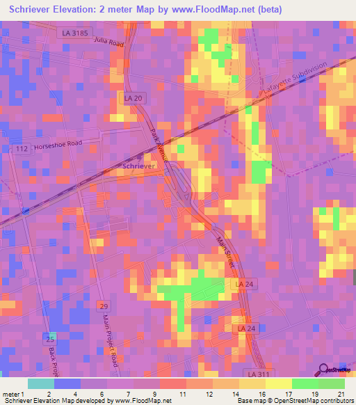 Schriever,US Elevation Map