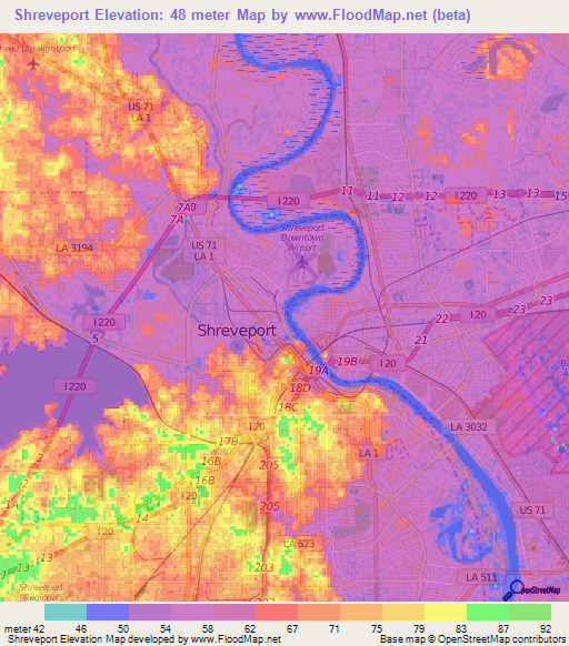 Shreveport,US Elevation Map