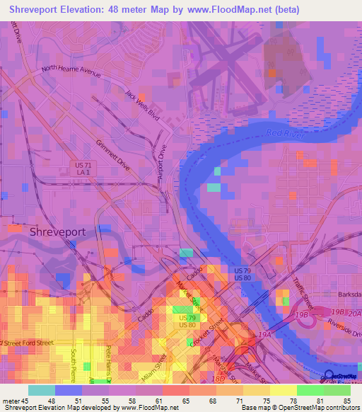 Elevation of Shreveport,US Elevation Map, Topography, Contour