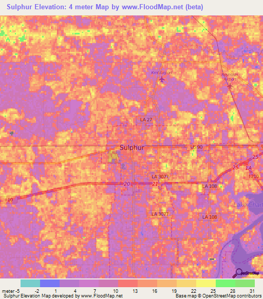 Sulphur,US Elevation Map