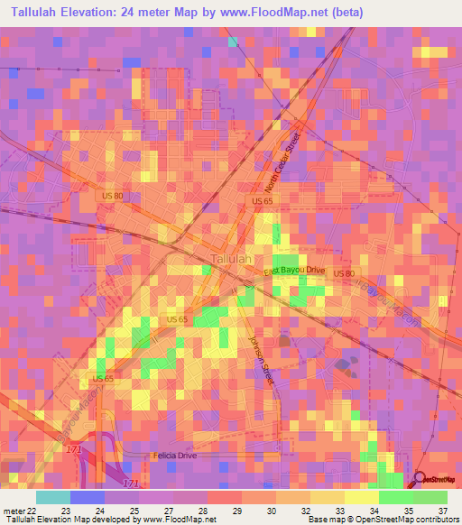 Tallulah,US Elevation Map