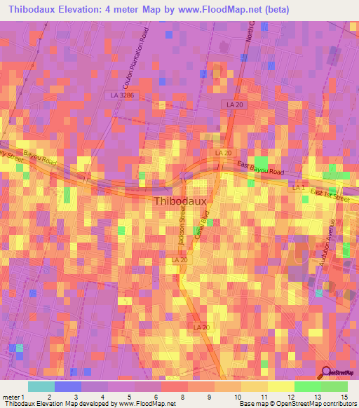 Thibodaux,US Elevation Map