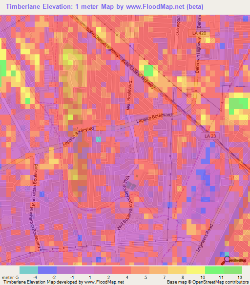 Timberlane,US Elevation Map