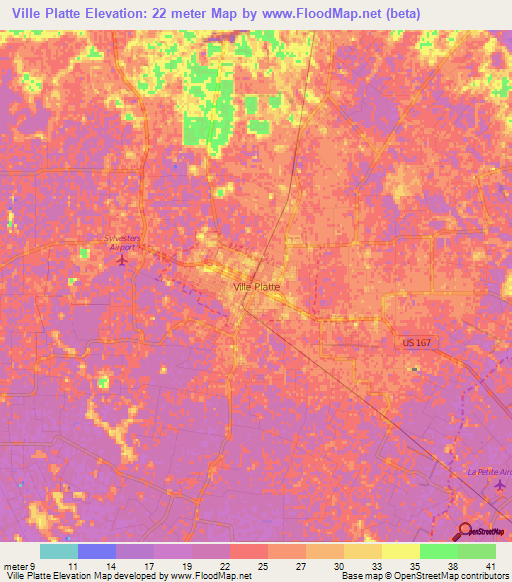 Ville Platte,US Elevation Map