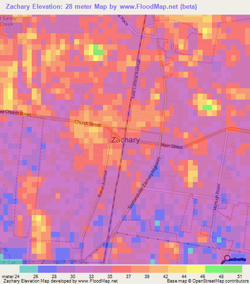 Zachary,US Elevation Map