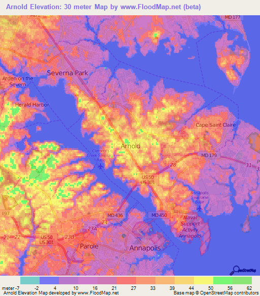 Arnold,US Elevation Map