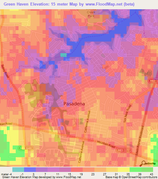 Green Haven,US Elevation Map