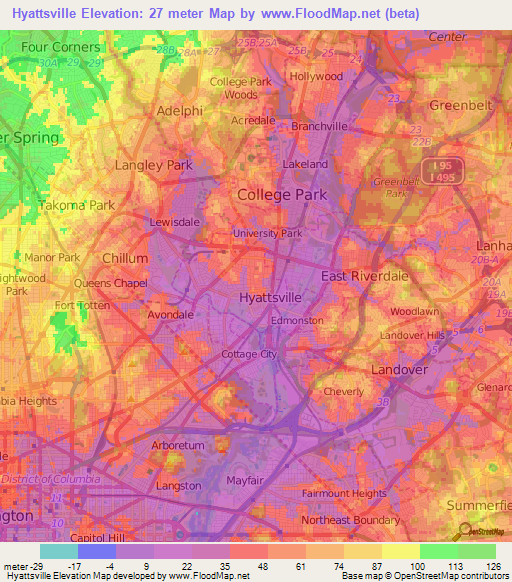 Elevation of Hyattsville,US Elevation Map, Topography, Contour