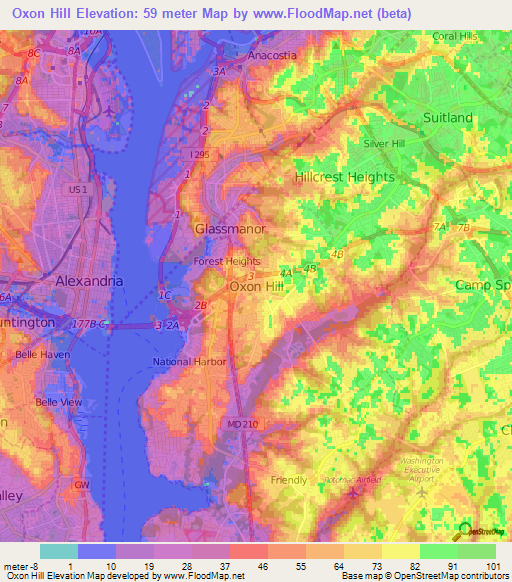 Oxon Hill,US Elevation Map