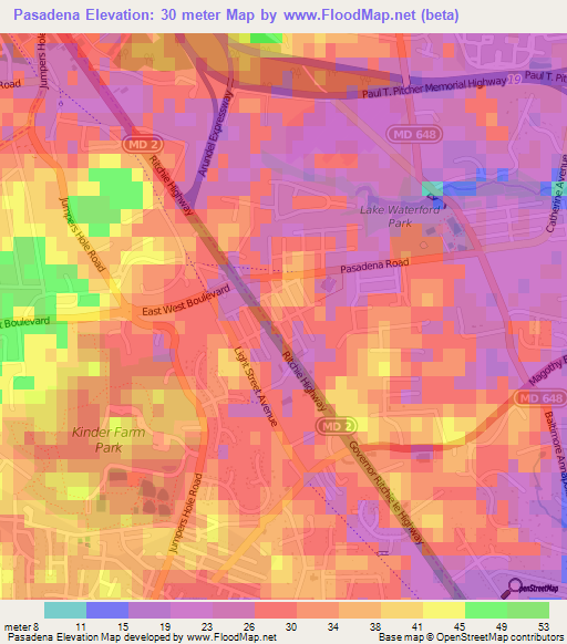 Elevation of Pasadena,US Elevation Map, Topography, Contour