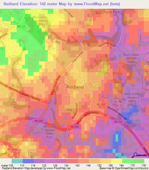 Redland,US Elevation Map