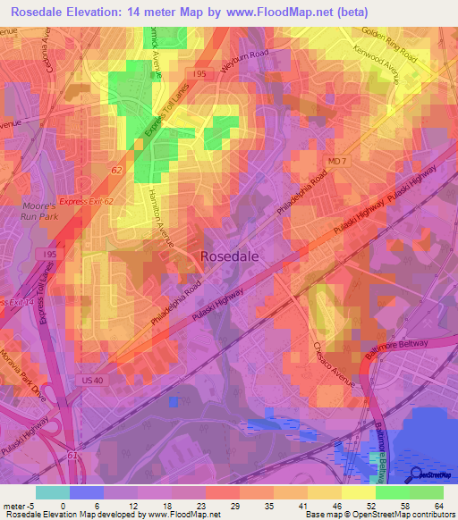 Rosedale,US Elevation Map