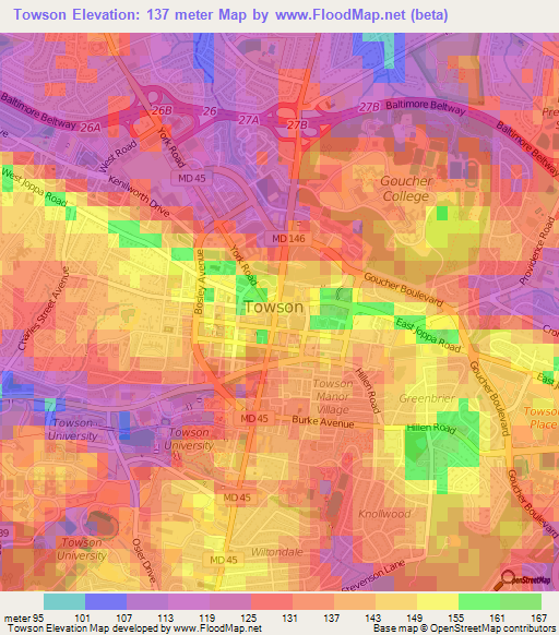 Towson,US Elevation Map