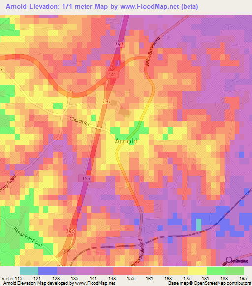 Arnold,US Elevation Map