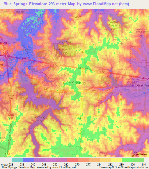 Elevation Of Blue Springsus Elevation Map Topography Contour