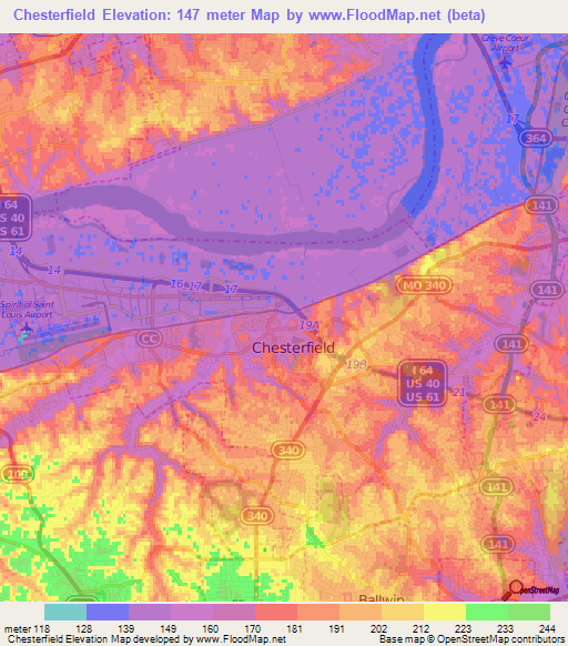 Chesterfield,US Elevation Map