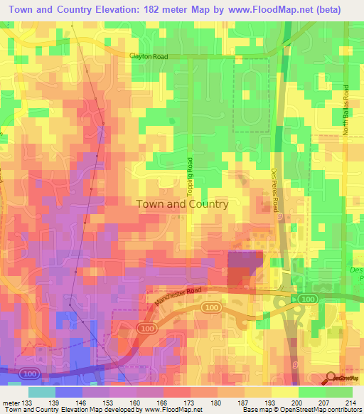 Town and Country,US Elevation Map