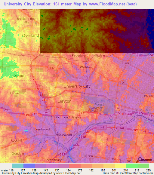 University City,US Elevation Map