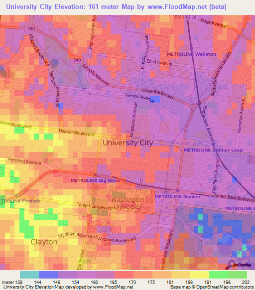 University City,US Elevation Map