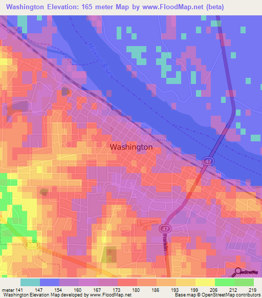 Washington,US Elevation Map