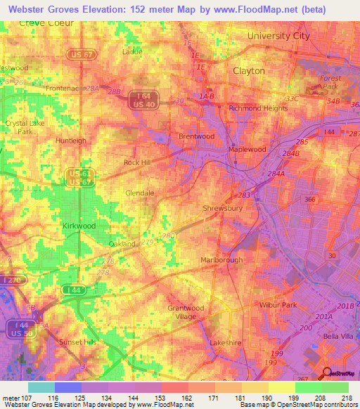 Webster Groves,US Elevation Map