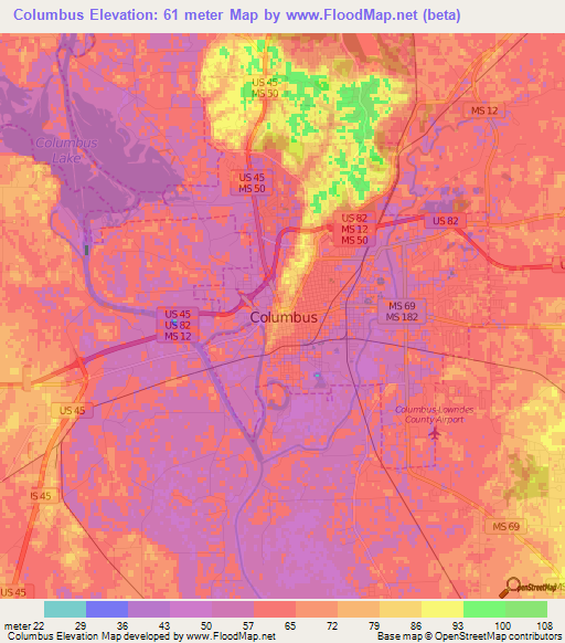 Columbus,US Elevation Map