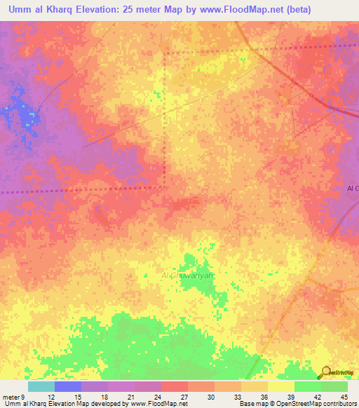 Umm al Kharq,Qatar Elevation Map