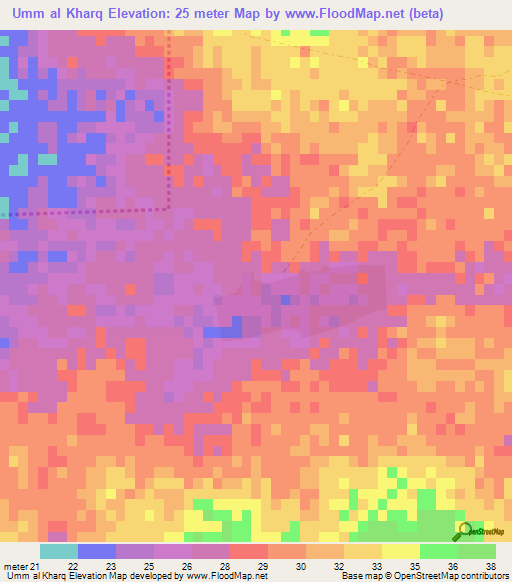 Umm al Kharq,Qatar Elevation Map