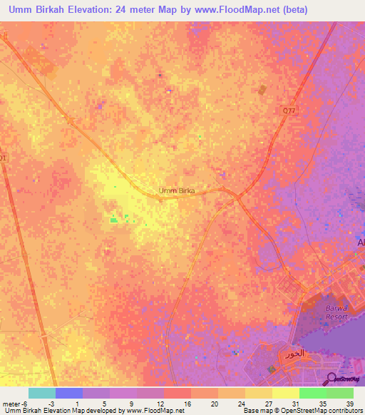 Umm Birkah,Qatar Elevation Map