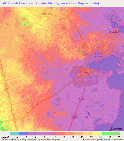 Al `Uqdah,Qatar Elevation Map