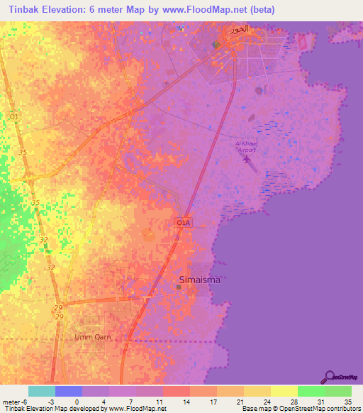 Tinbak,Qatar Elevation Map