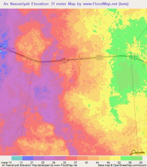 An Nasraniyah,Qatar Elevation Map