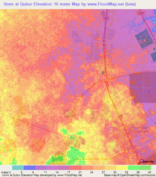 Umm al Qubur,Qatar Elevation Map