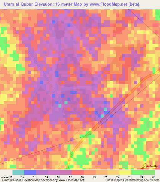 Umm al Qubur,Qatar Elevation Map