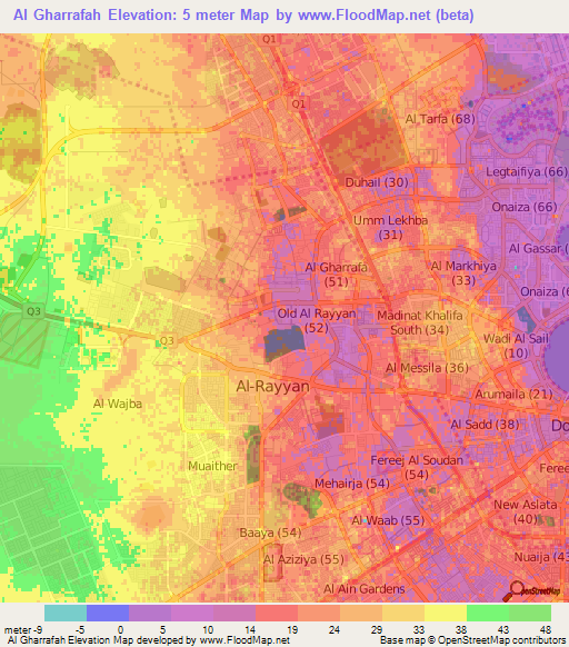 Al Gharrafah,Qatar Elevation Map