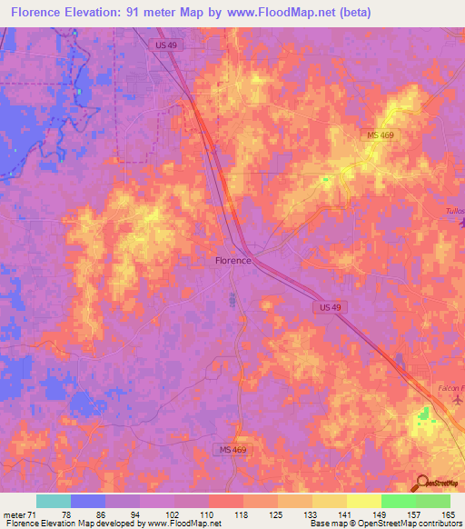 Florence,US Elevation Map