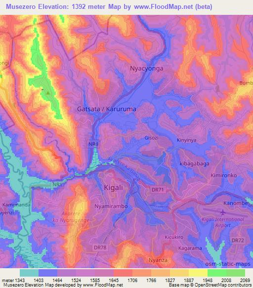 Musezero,Rwanda Elevation Map