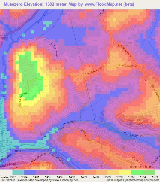 Musezero,Rwanda Elevation Map