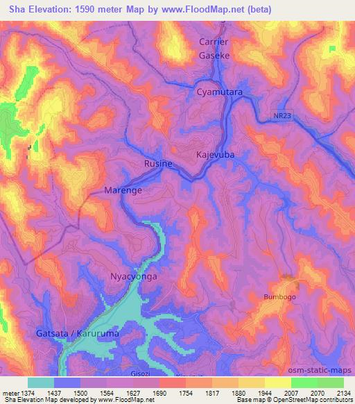 Sha,Rwanda Elevation Map